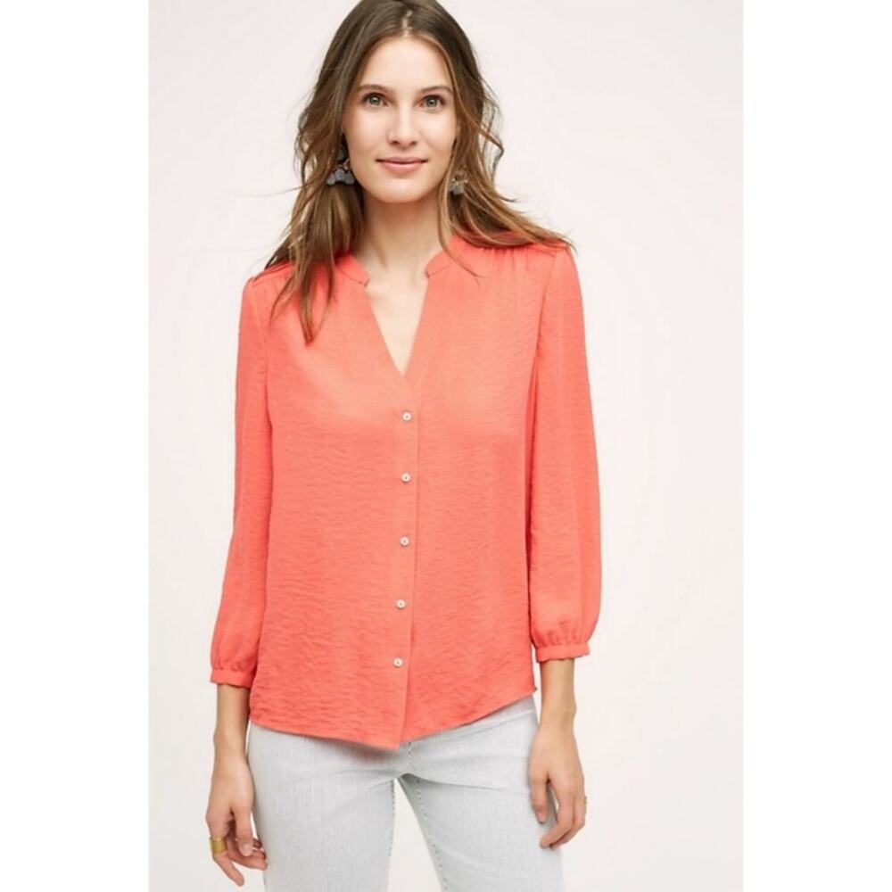 Anthropologie Vanessa Virginia Romi coral blouse